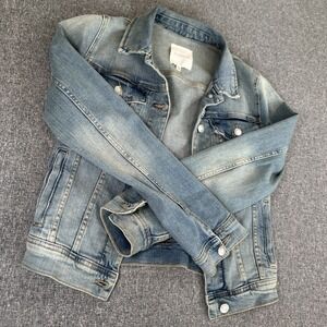 Dynamite Denim Jacket Womens XS Blue Distressed Jean Trucker Vintage Cropped Y2K